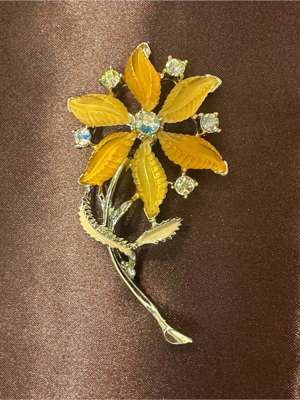 Vintage Yellow Flower “Jelly Belly” Crystal Brooch